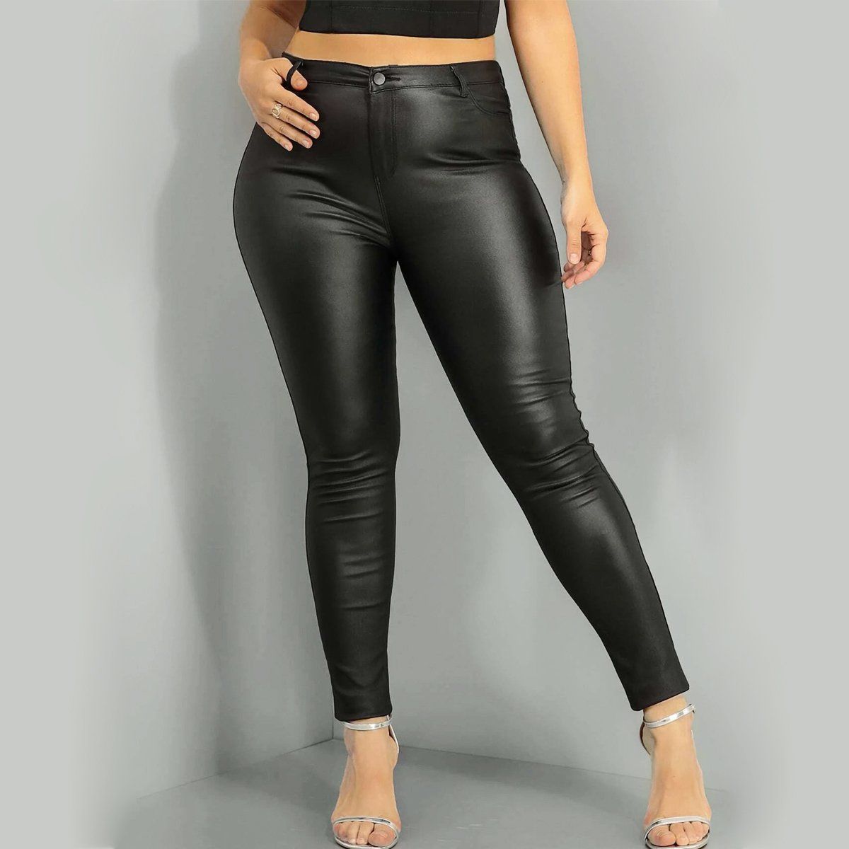 AGW - Jeans Eco Cuero Calce Perfecto Tiro Alto Elasticados Tallas Grandes