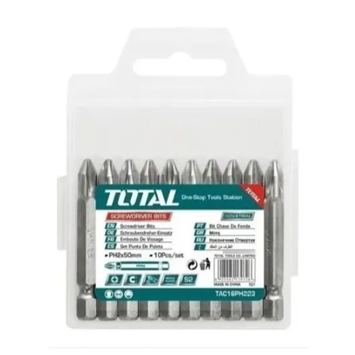 TOTAL TOOLS - Juego Puntas Phillips Hexagonal S2 Ph2 10pc Magnetico