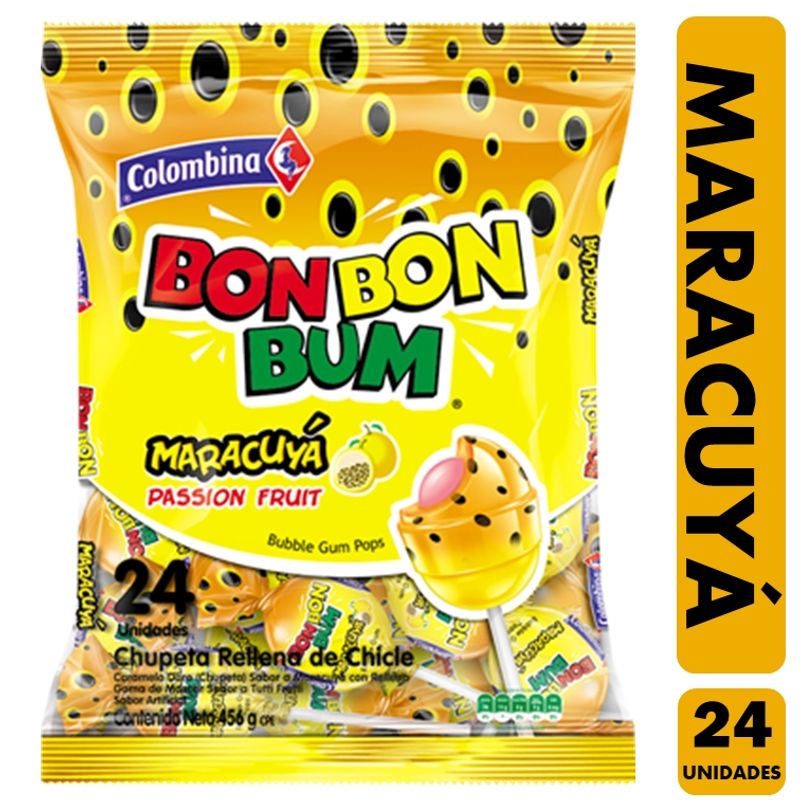 COLOMBINA - Bom Bom Bun Macacuya - Coyac Chupete (Bolsa Con 24 Un)
