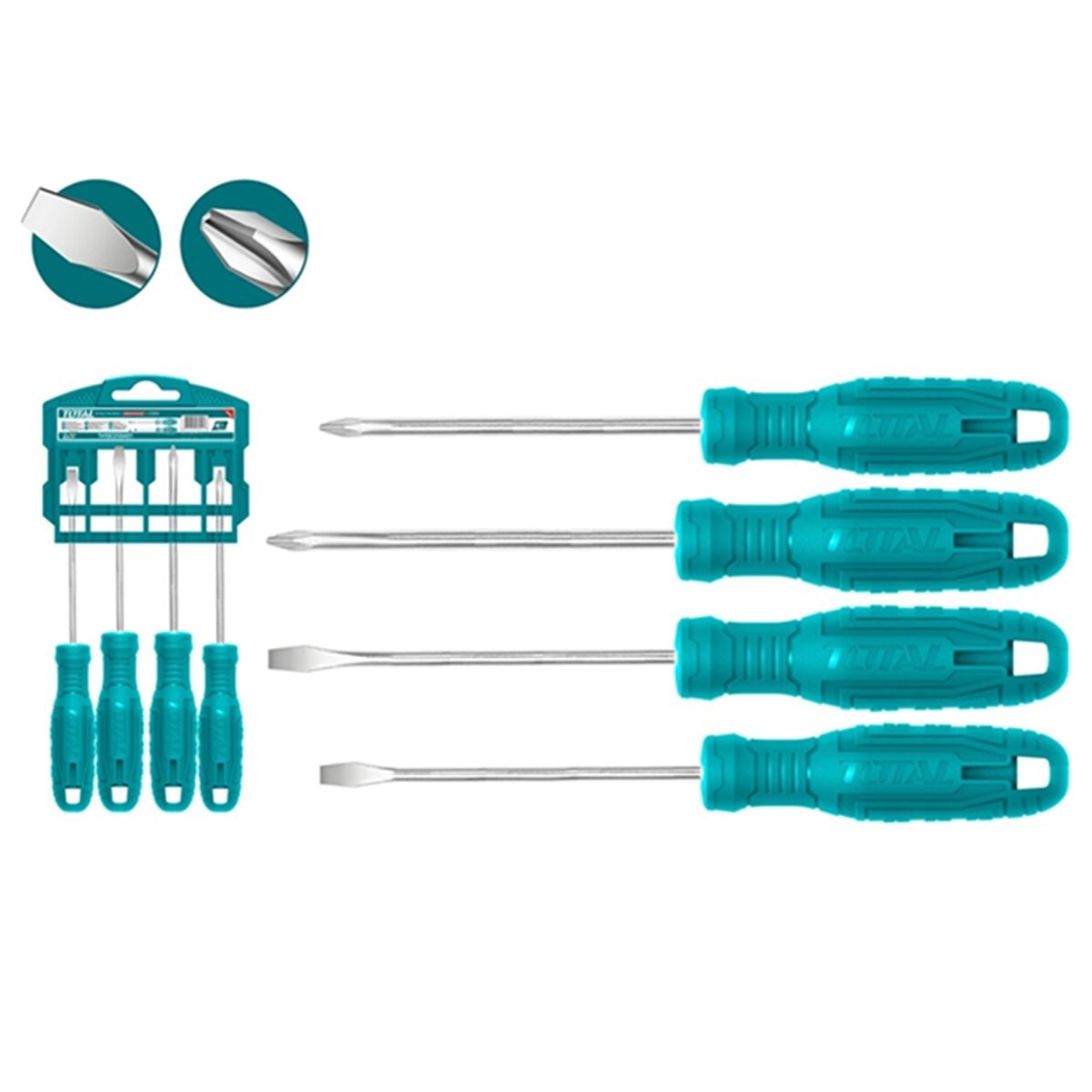 TOTAL TOOLS - Kit Juego Destornilladores 4 Piezas Total Thtdc250401