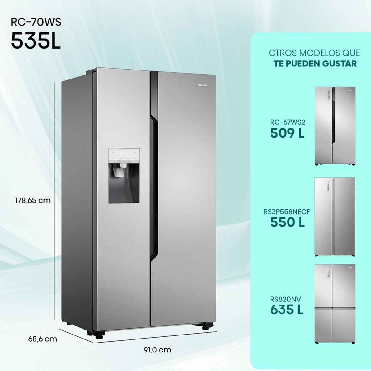 HISENSE - Refrigerador Side by Side No Frost 535 Litros RC-70WS Hisense