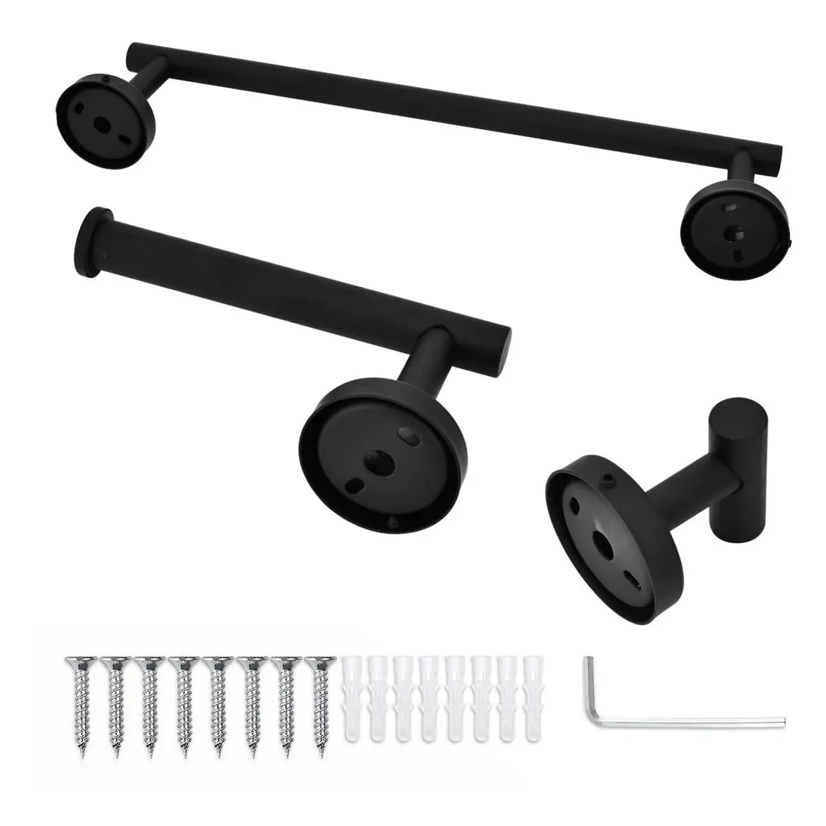 KUANGYE - Set De 5 Accesorios De Baño Acero Inoxidable Negro