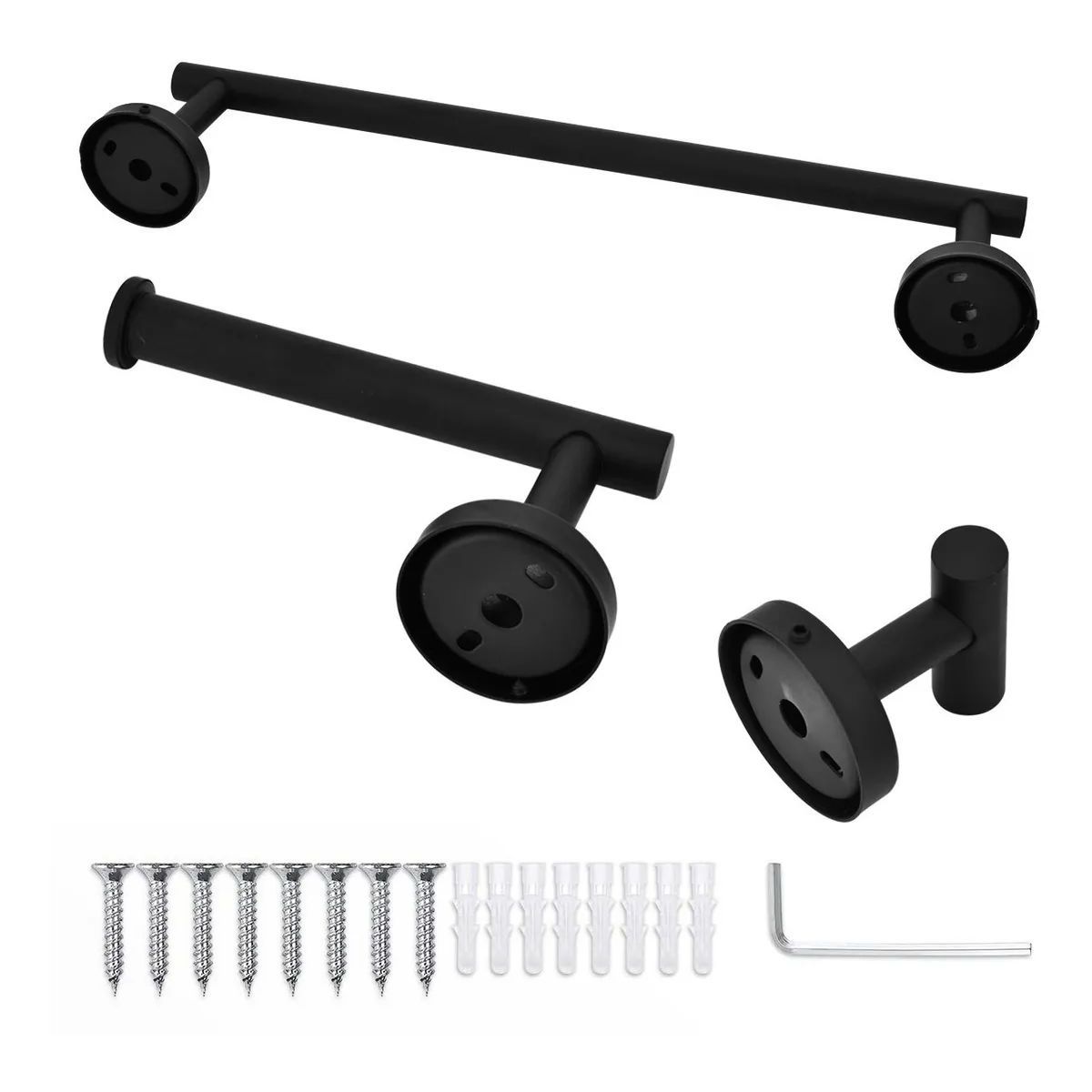 KUANGYE - Set De 5 Accesorios De Baño Acero Inoxidable Negro