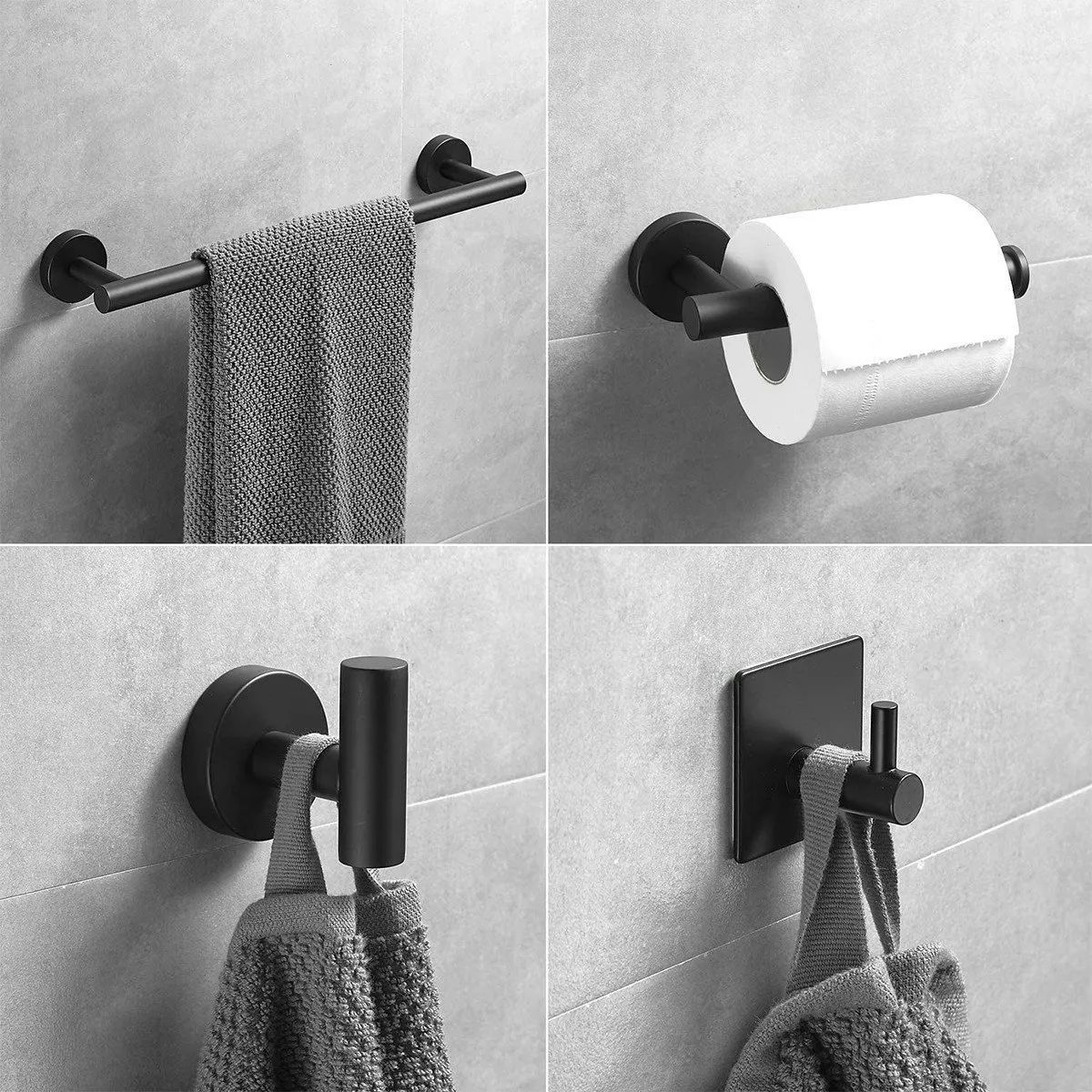 KUANGYE - Set De 5 Accesorios De Baño Acero Inoxidable Negro