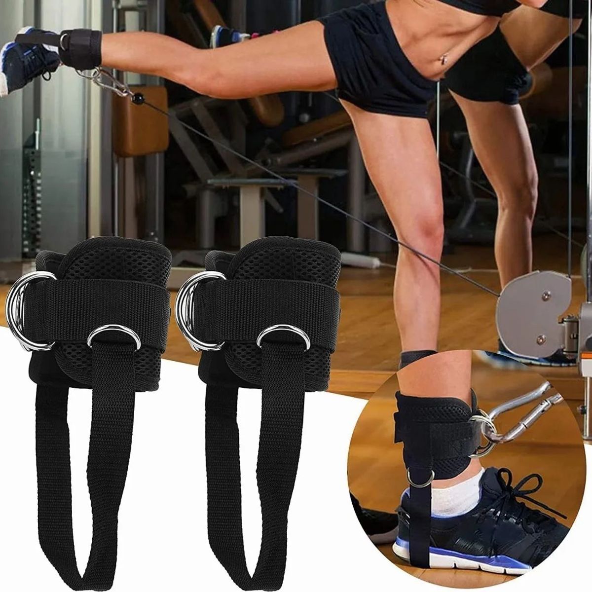KUANGYE - Par Tobilleras Para Polea Negra Enganche Gym Glúteos