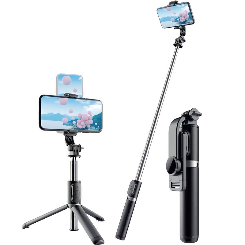GENERICO - Palo Selfie Trípode Baston Extensible Bluetooth Negro