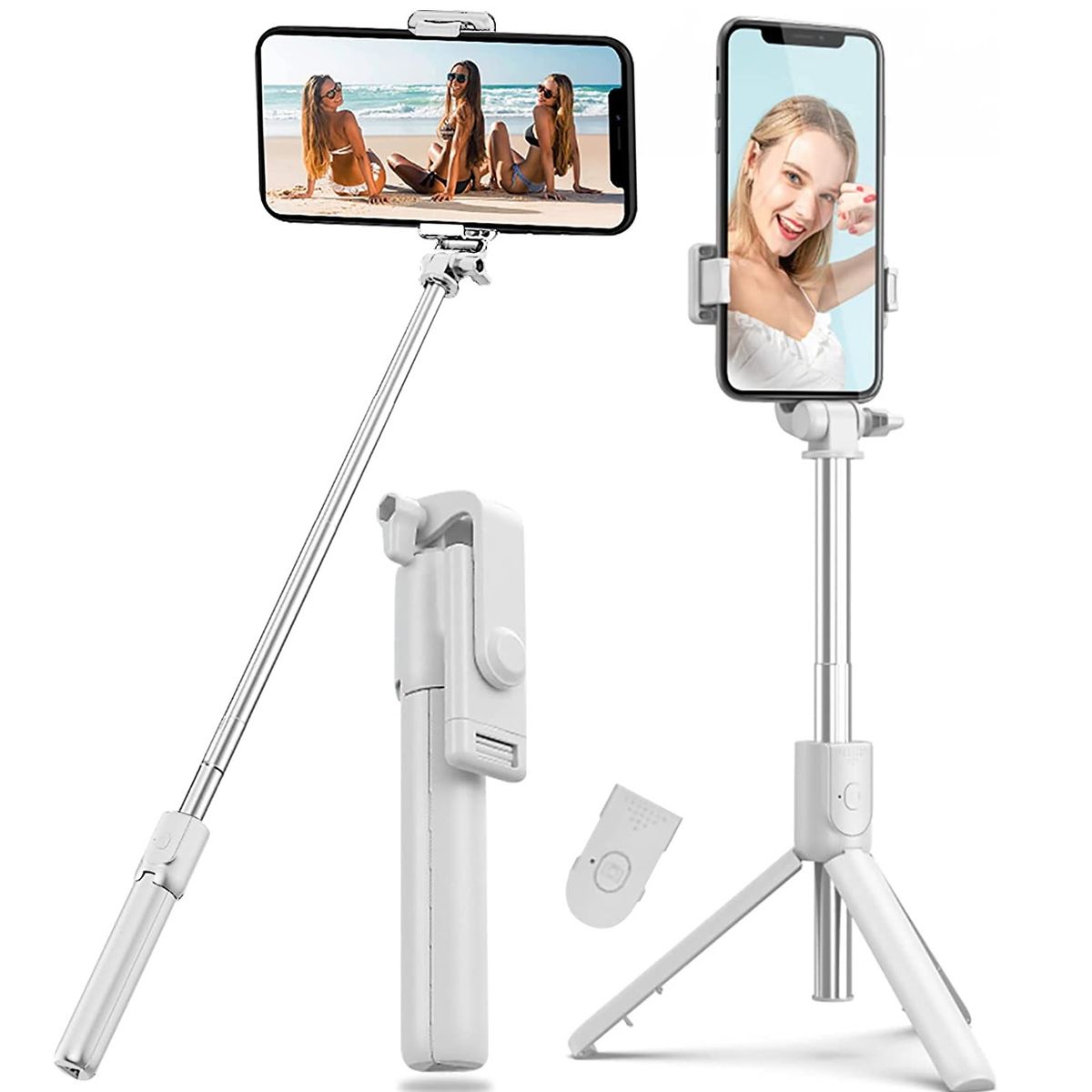 GENERICO - Palo Selfie Trípode Baston Extensible Bluetooth Blanco