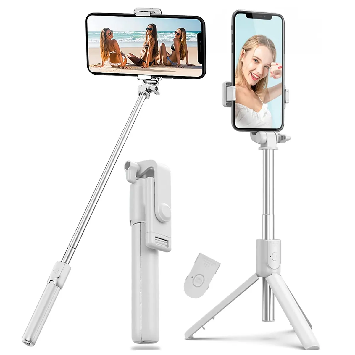 GENERICO - Palo Selfie Trípode Baston Extensible Bluetooth Blanco