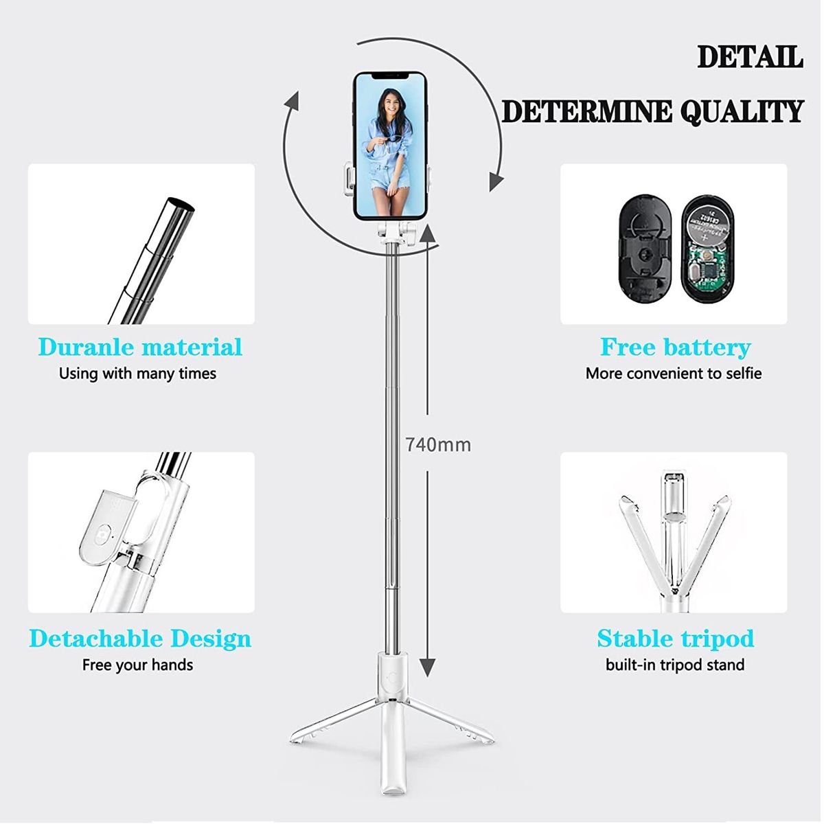 GENERICO - Palo Selfie Trípode Baston Extensible Bluetooth Blanco