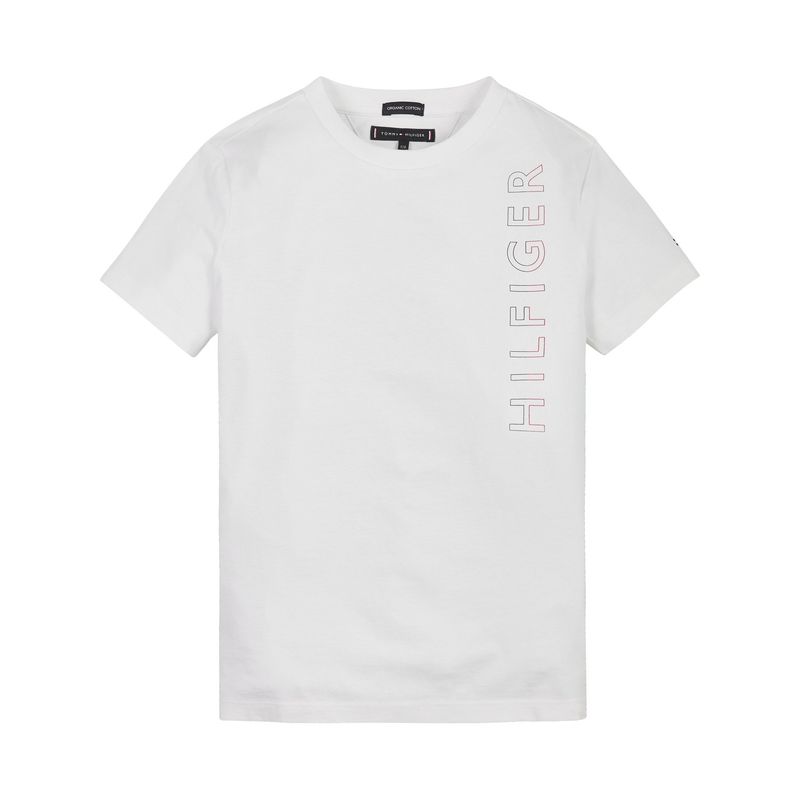 TOMMY HILFIGER - Polera De Niño Con Logo Vertical Blanco Tommy Hilfiger