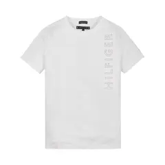 TOMMY HILFIGER - Polera De Niño Con Logo Vertical Blanco