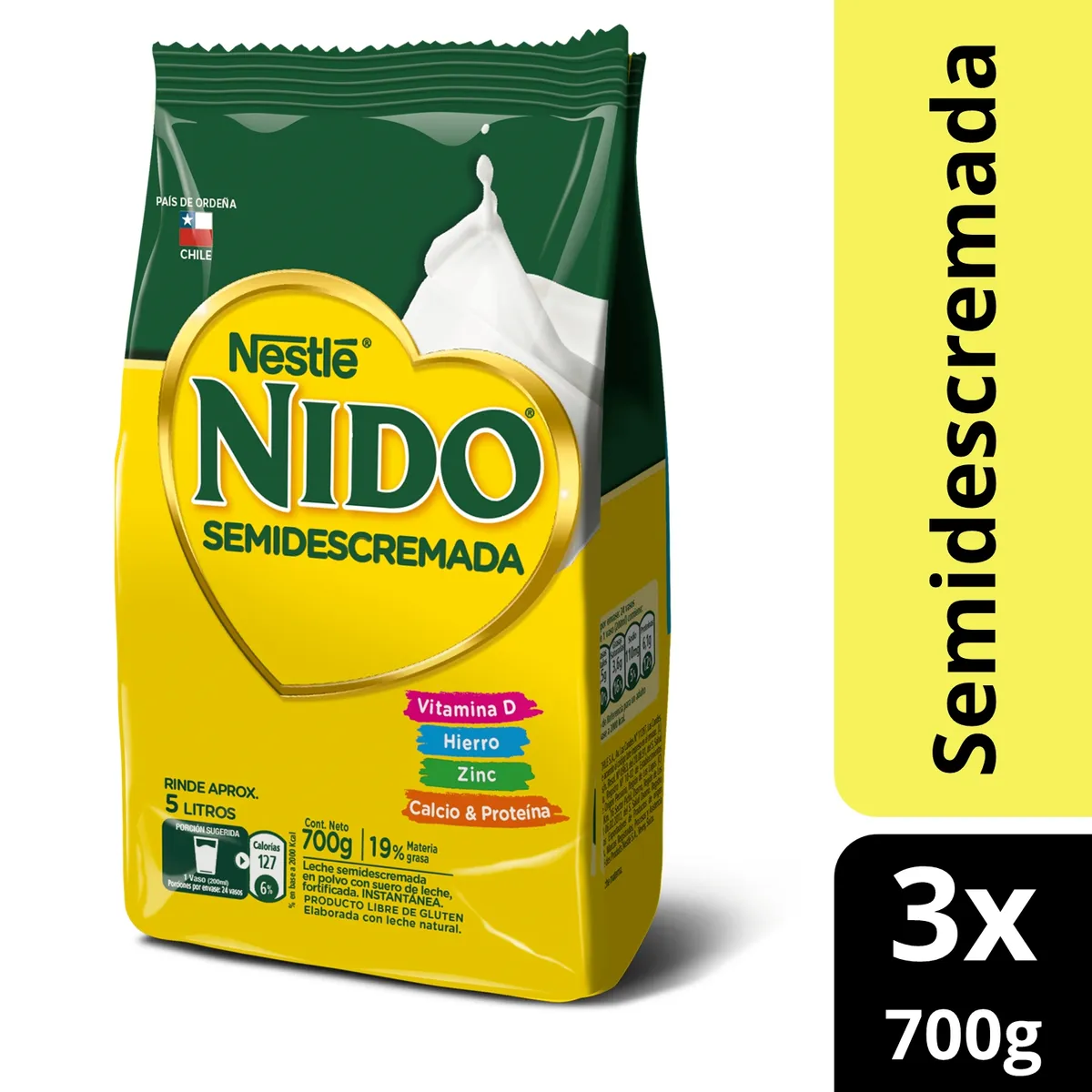 NESTLE - Pack Leche En Polvo Nido® Semidescremada Bolsa 700g X3