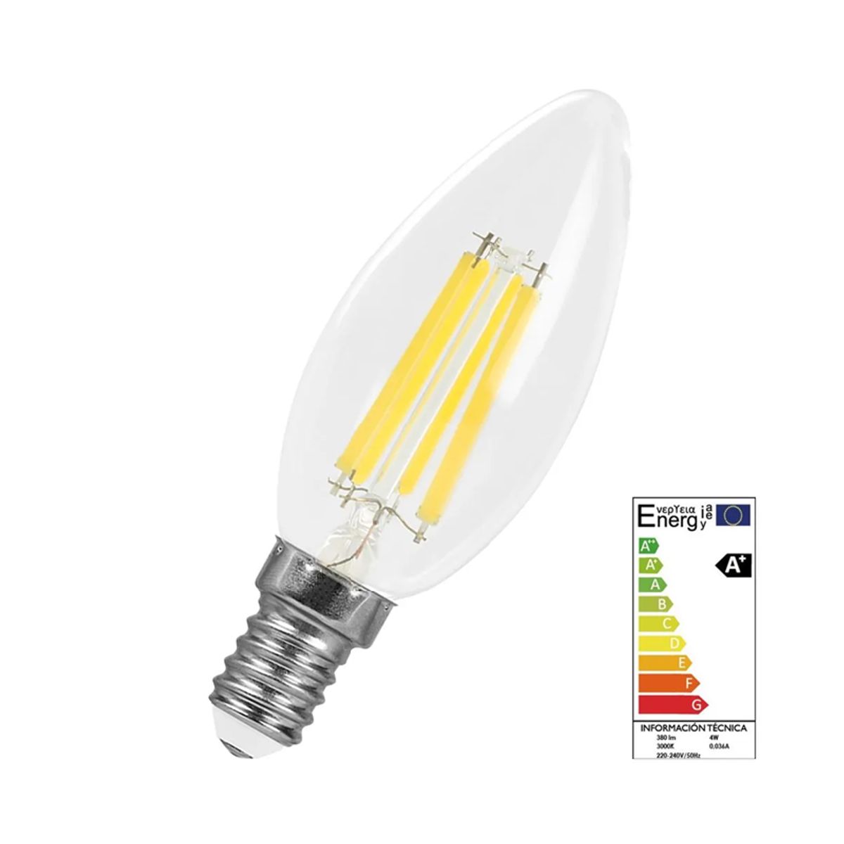 TECHNOLAMP - Ampolleta Led Filamento Vela Technolamp 4w 3000k E14 380lm