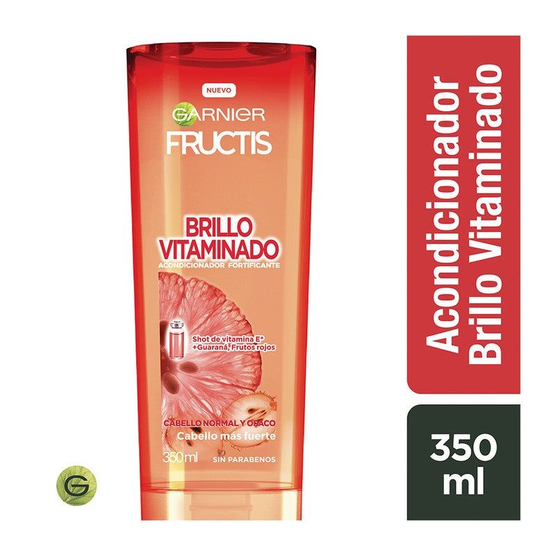 GARNIER - Acondicionador Fructis Brillo Vitaminado E Guarana Frutos Rojos Cab Normal Opaco 350 Ml