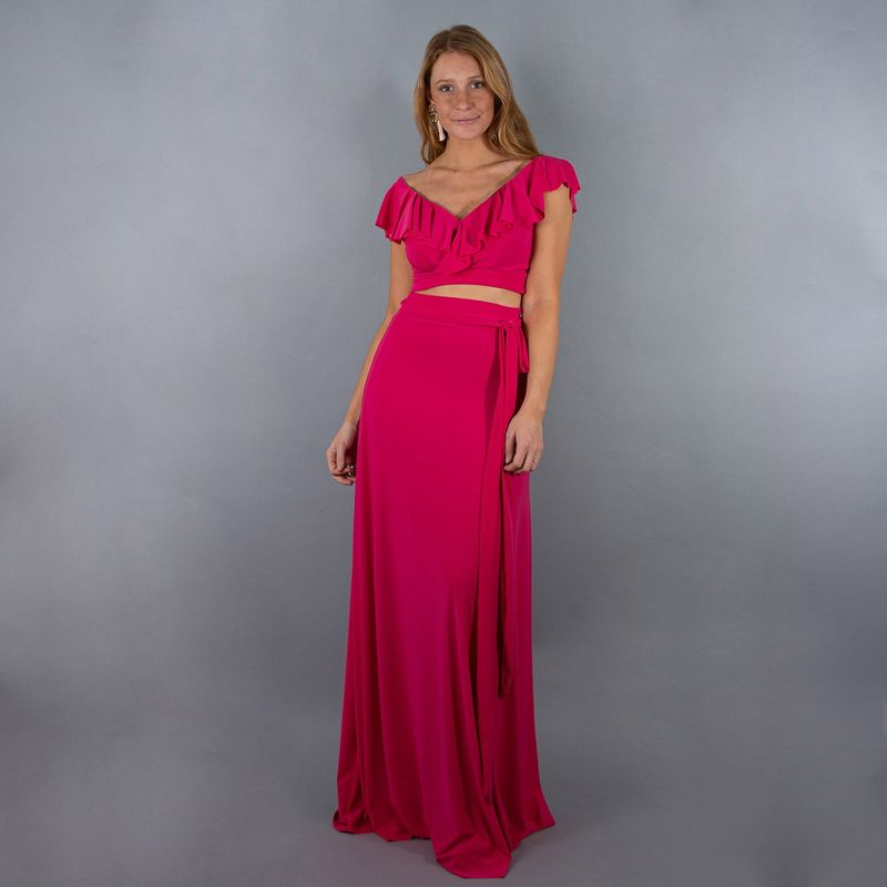 MARIA PASKARO - Conjunto Marken Fucsia Lycra Falda Lazo Maria Paskaro - Fucsia