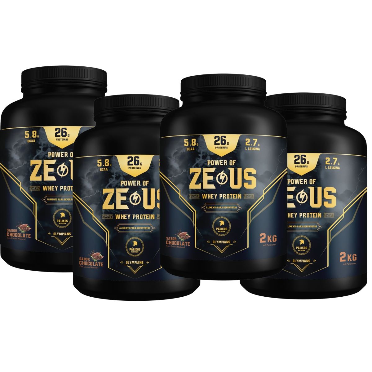 PALIKOS FITNESS - Pack Zeus Extreme - 4 Whey Protein Zeus de 2 kg - (8 kilos) Chocolate