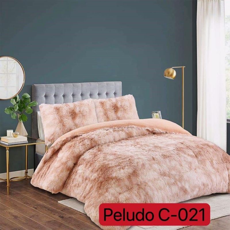 GENERICO - Cubrecama de Invierno Peludo con Chiporro 1.5 P Beige Jaspeado 021
