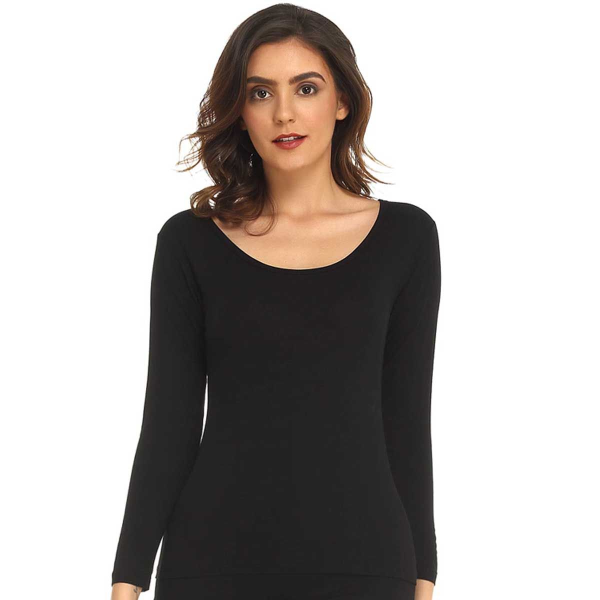 EVERSO - Pack 3 Camiseta Mujer Con Polar  Negro con blanco