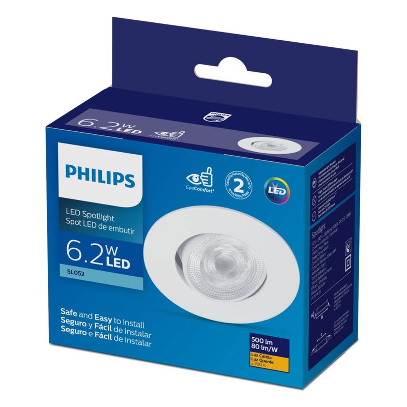 PHILIPS - Philips Foco Led Redondo Embutir 6.2 W 2700k 500lm Bivolt Luz Calida