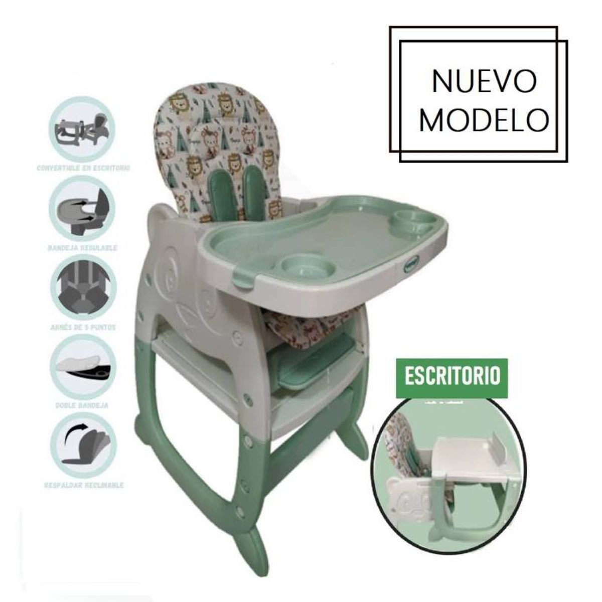 VOYAGE - Silla Escritorio 3 En 1 Para Bebé Panda verde