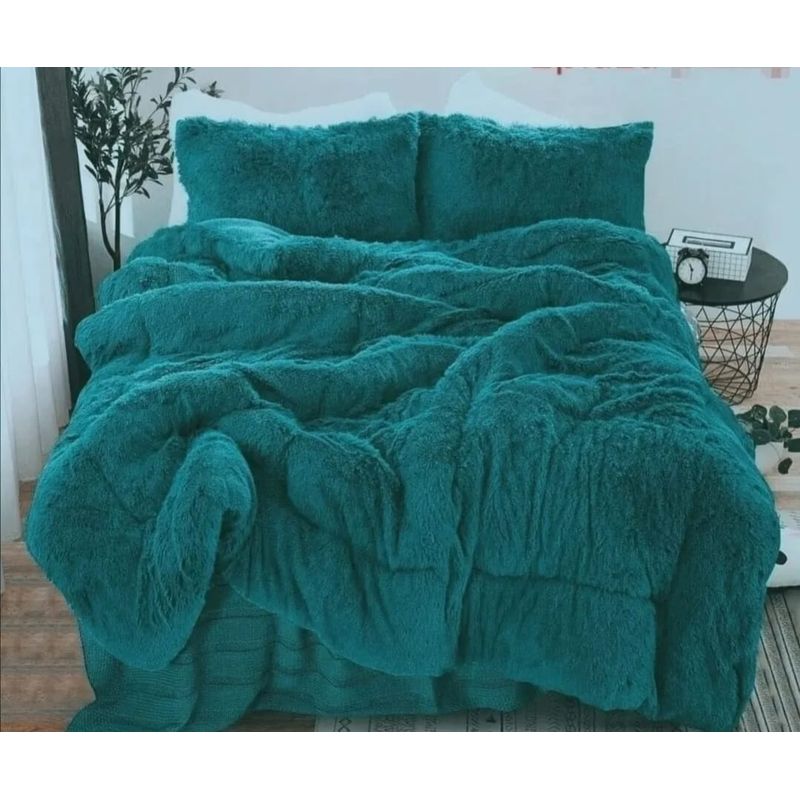 GENERICO - Plumon Cobertor de invierno peludo con chiporro 1,5 PLAZA - Turquesa