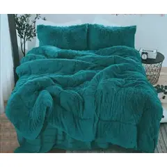 GENERICO - Plumon Cobertor de invierno peludo con chiporro 1,5 PLAZA - Turquesa