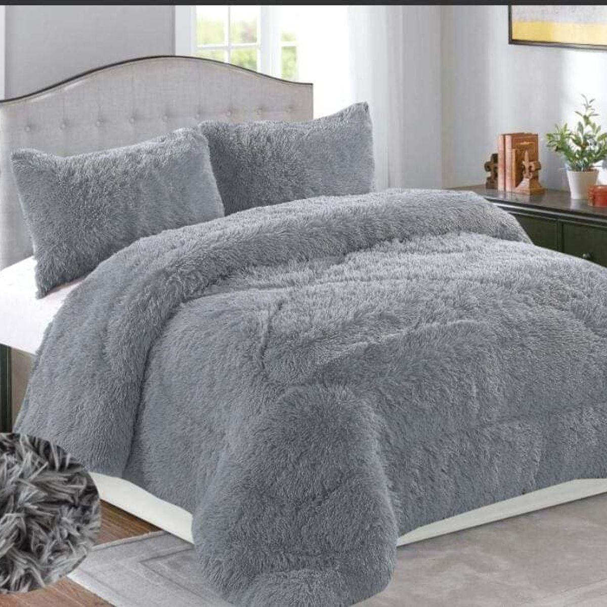 GENERICO - Plumon Cobertor de invierno peludo con chiporro 1,5 plaza - Gris