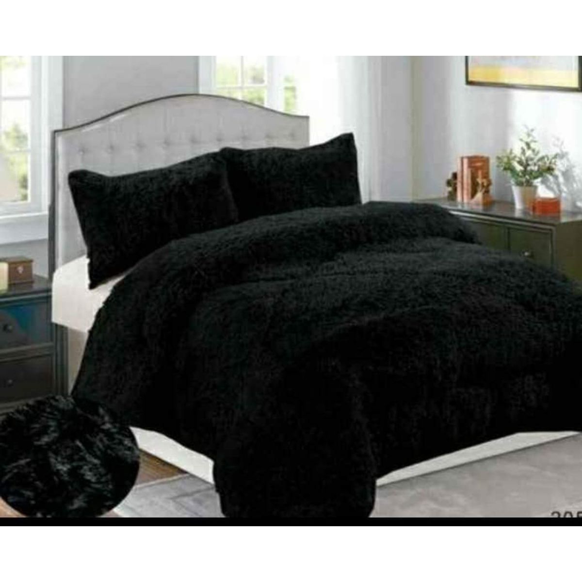 GENERICO - Plumon Cobertor de invierno peludo con chiporro 1,5 plaza - Negro