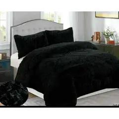 GENERICO - Plumon Cobertor de invierno peludo con chiporro 1,5 plaza - Negro