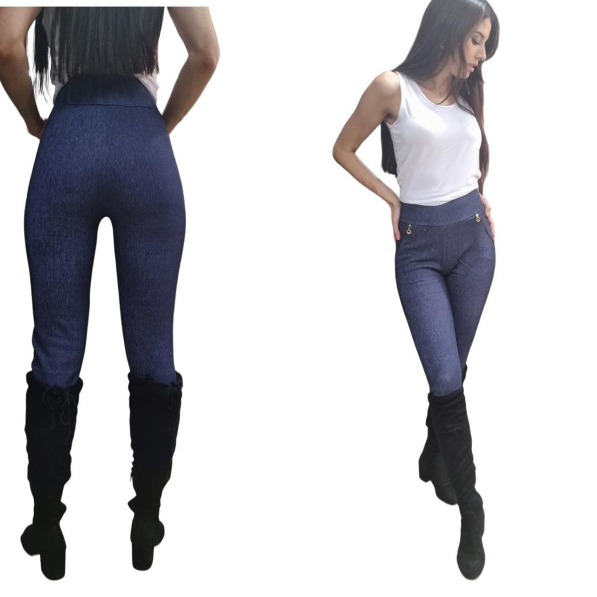 AGW - Pack 2 Calzas Mujer Forrada Polar Azul Y Gris