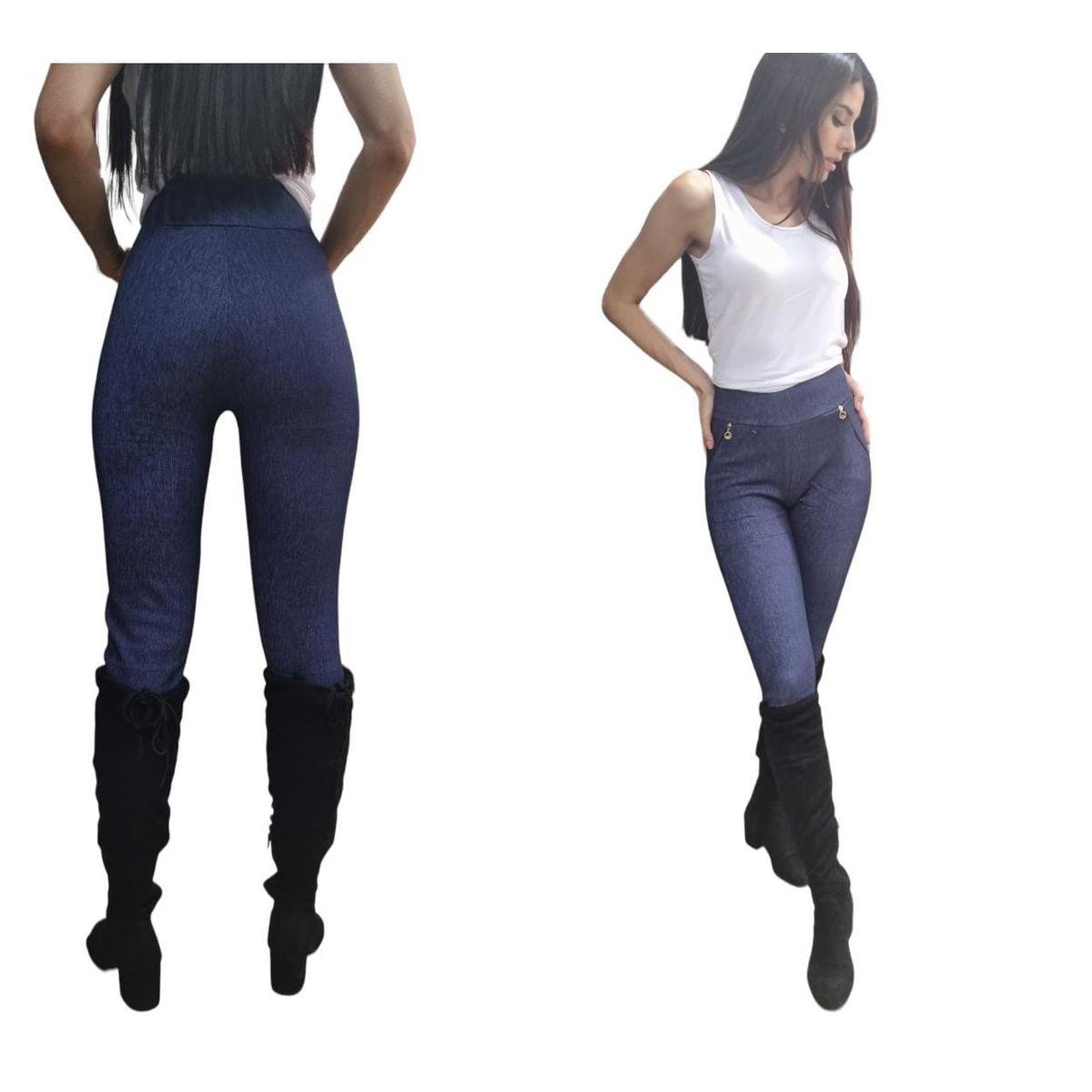 AGW - Pack 2 Calzas Mujer Forrada Polar Azul Y Gris