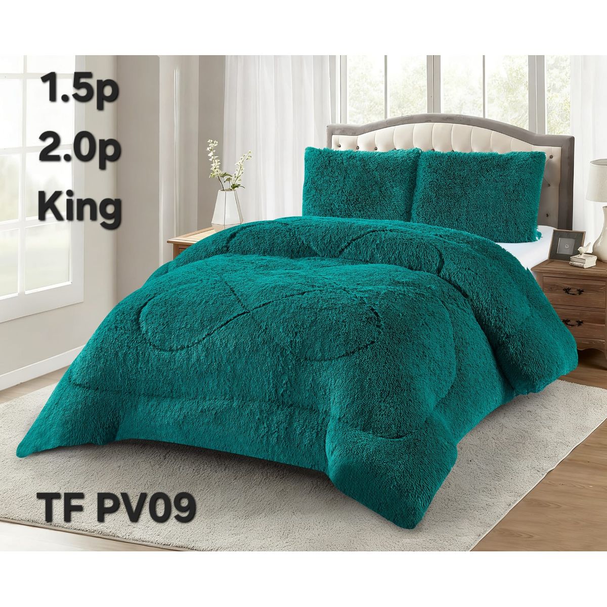 GENERICO - Plumon Cobertor de invierno Peludo con Chiporro KING - Turquesa