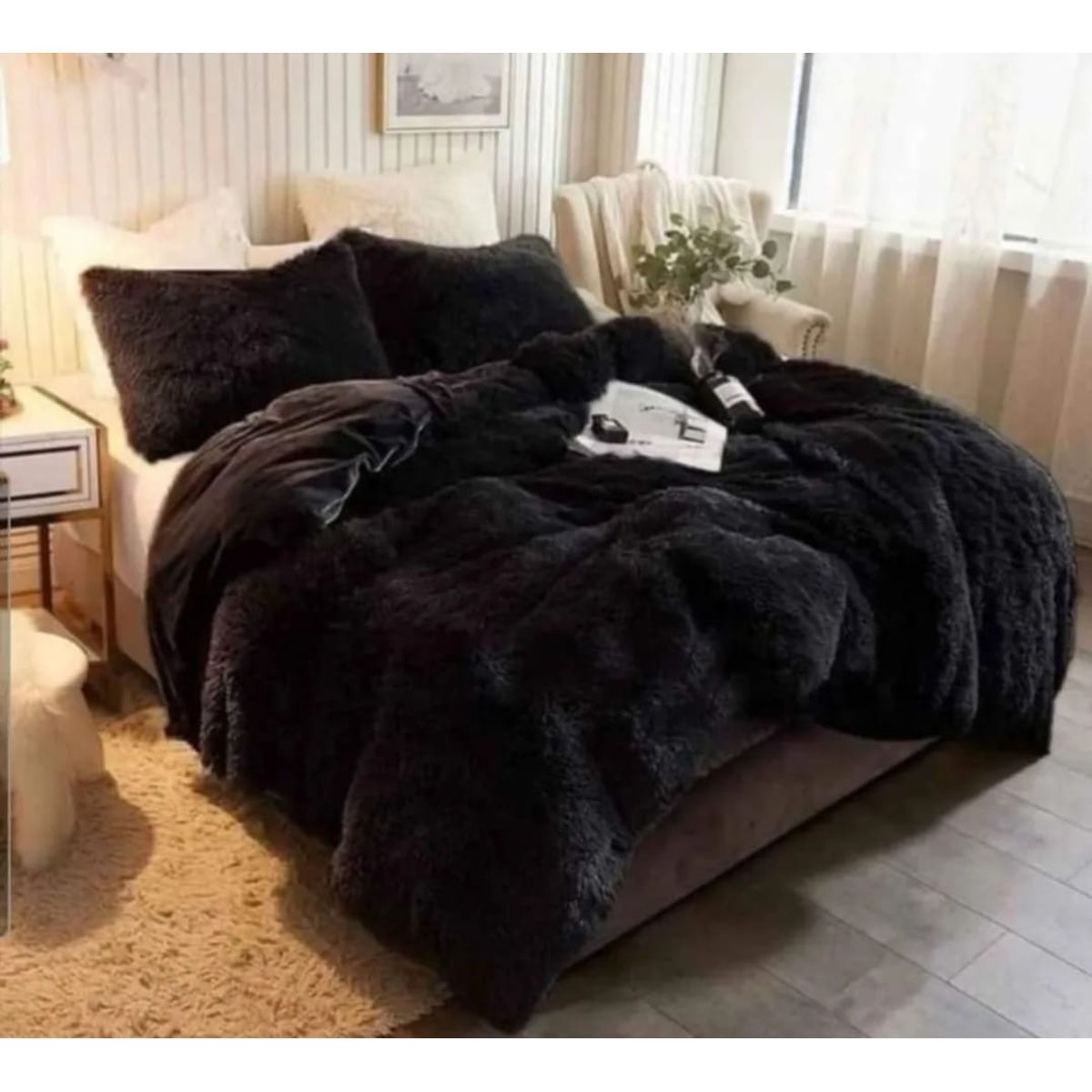 GENERICO - Cobertor de invierno peludo con chiporro 1,5 plaza - Negro
