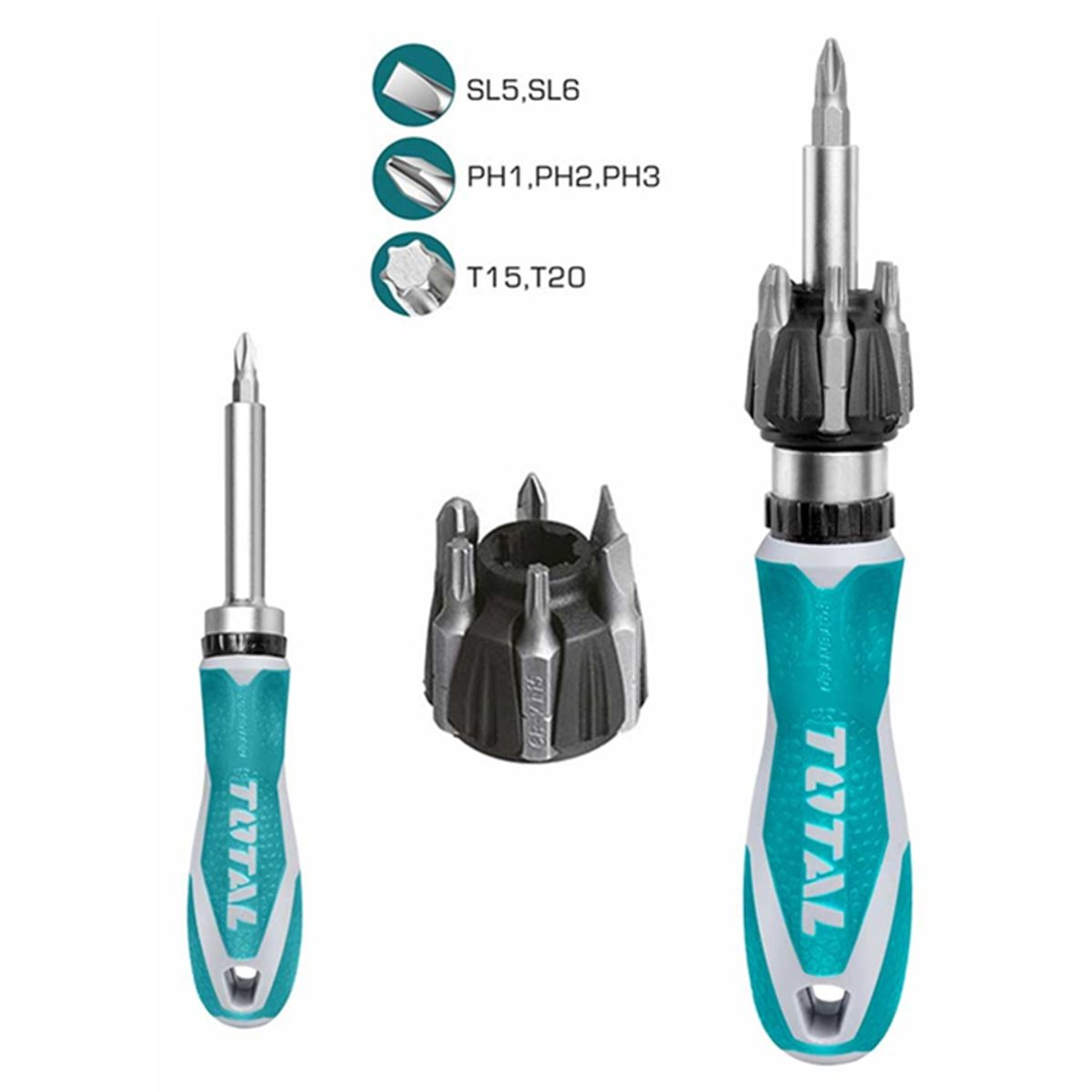 TOTAL TOOLS - Kit Set Juego Destornillador Ratchet 8 Pcs Total Tacsd30086