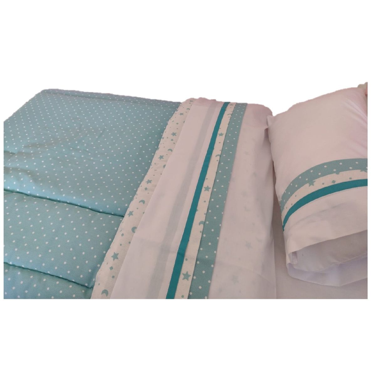 GENERICO - Set cuna Corral 110x70 cm - Verde estrella luna y Puntos Blancos