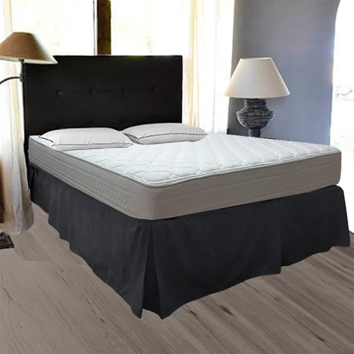 VICTORIANAS - Faldón Liso 5 Pliegues Queen Negro 200 Hilos