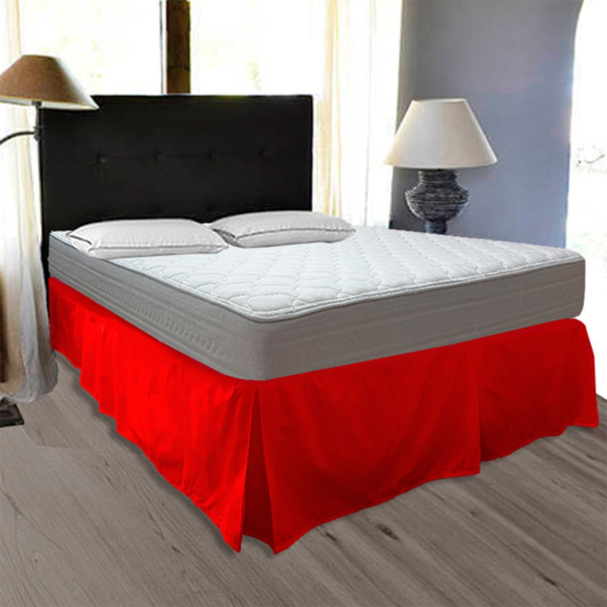 VICTORIANAS - Faldón Liso 5 Pliegues 2 Plazas Rojo 200 Hilos