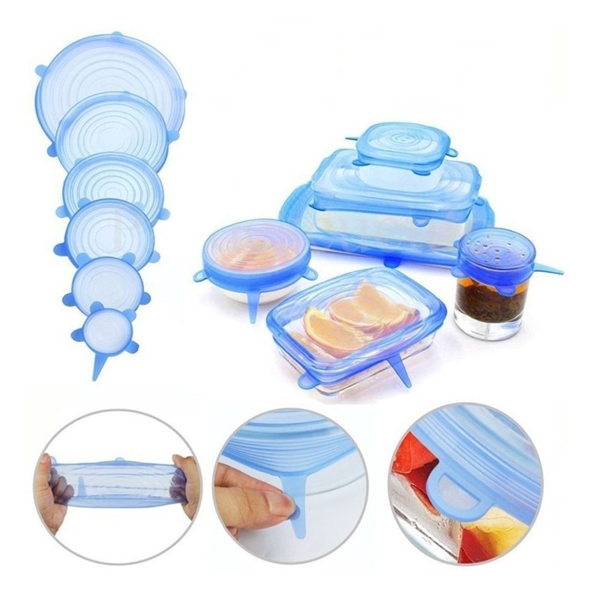 GENERICO - Set de Tapas de Silicona Expandible para Alimentos Blanco