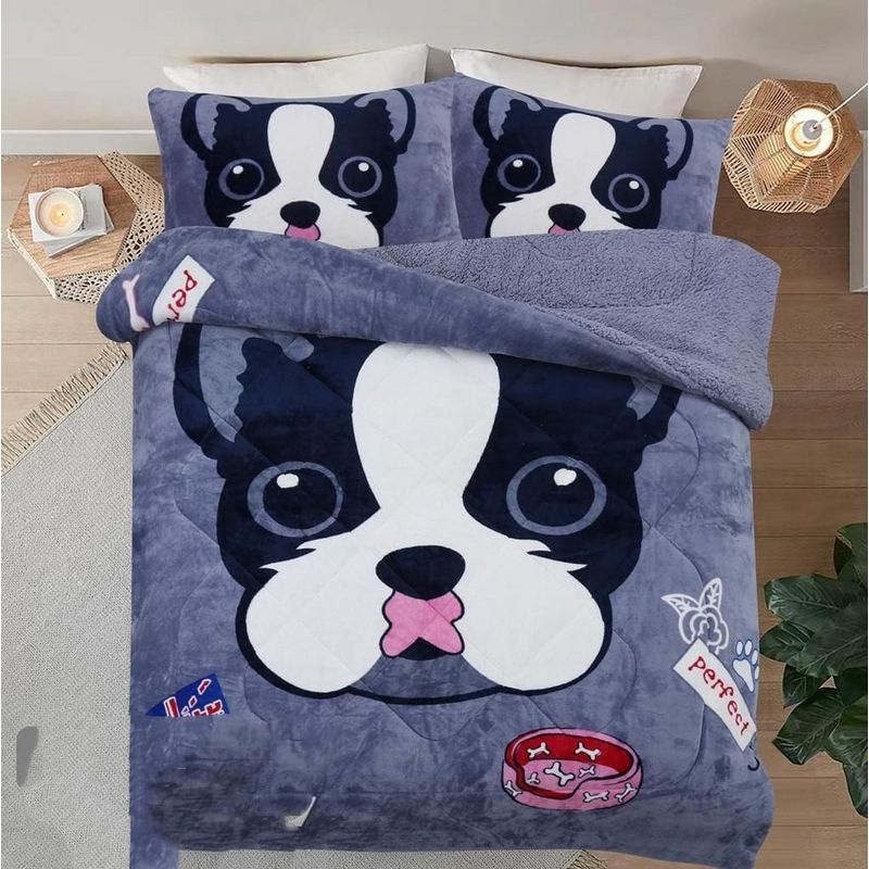 TODOHOGAR SANTIAGO DE CHILE - Cubrecama Polar con Chiporro 1.5 infantil diseño perrito gris 014