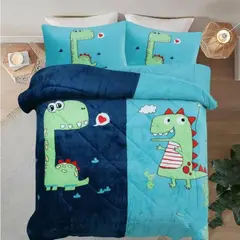 TODOHOGAR SANTIAGO DE CHILE - Cubrecama Polar con Chiporro 1.5 infantil diseño dinosaurio playa azul 021