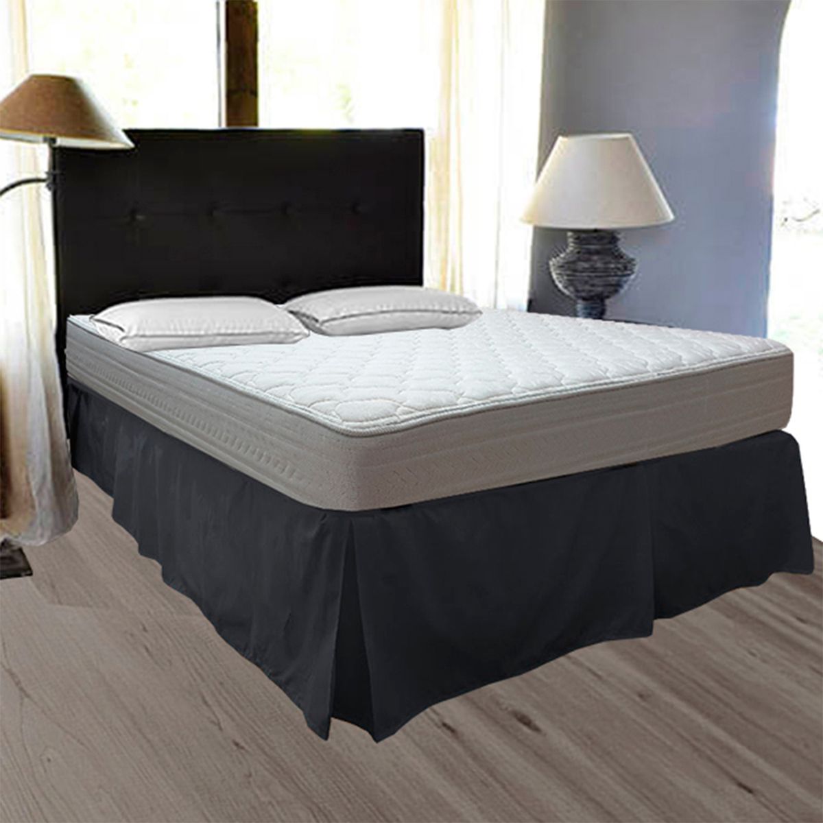 VICTORIANAS - Faldón Liso 5 Pliegues 1,5 Plaza Negro 200 Hilos