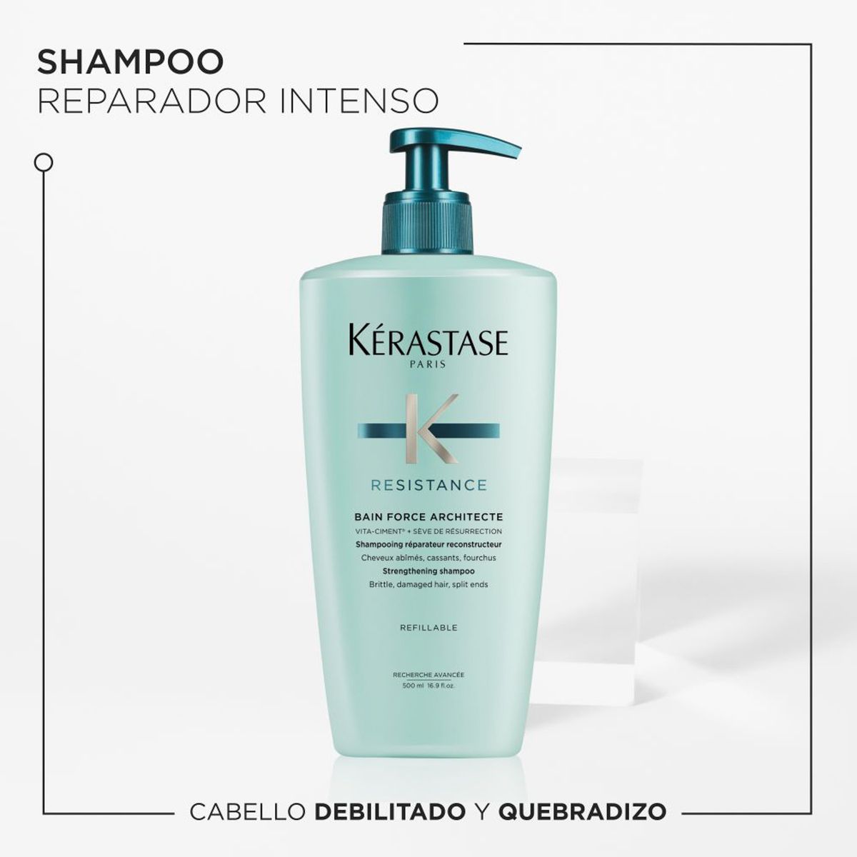 KERASTASE - Shampoo Fortalecedor Cabello Frágil Y Debilitado Bain Force Architecte Resistance 500ml Kerastase