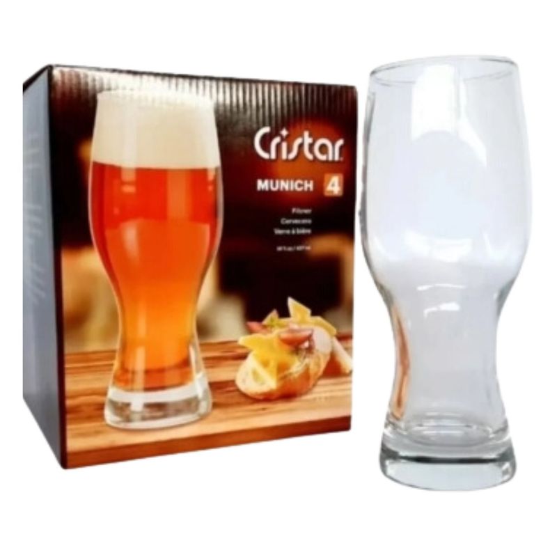 GENERICO - Set 4 Vasos Shoperos Cerveceros Cristal Munich 437ml