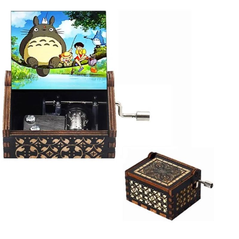 GENERICO - TOTORO NEGRA Caja Musical de madera con manivela