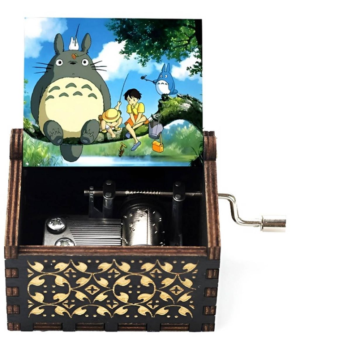 GENERICO - TOTORO NEGRA Caja Musical de madera con manivela