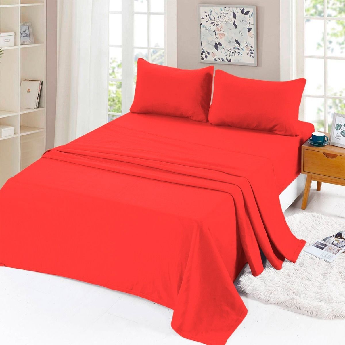 GENERICO - Juego de Sabanas De Polar 2.0 (Queen) - Rojo - Otoño Invierno