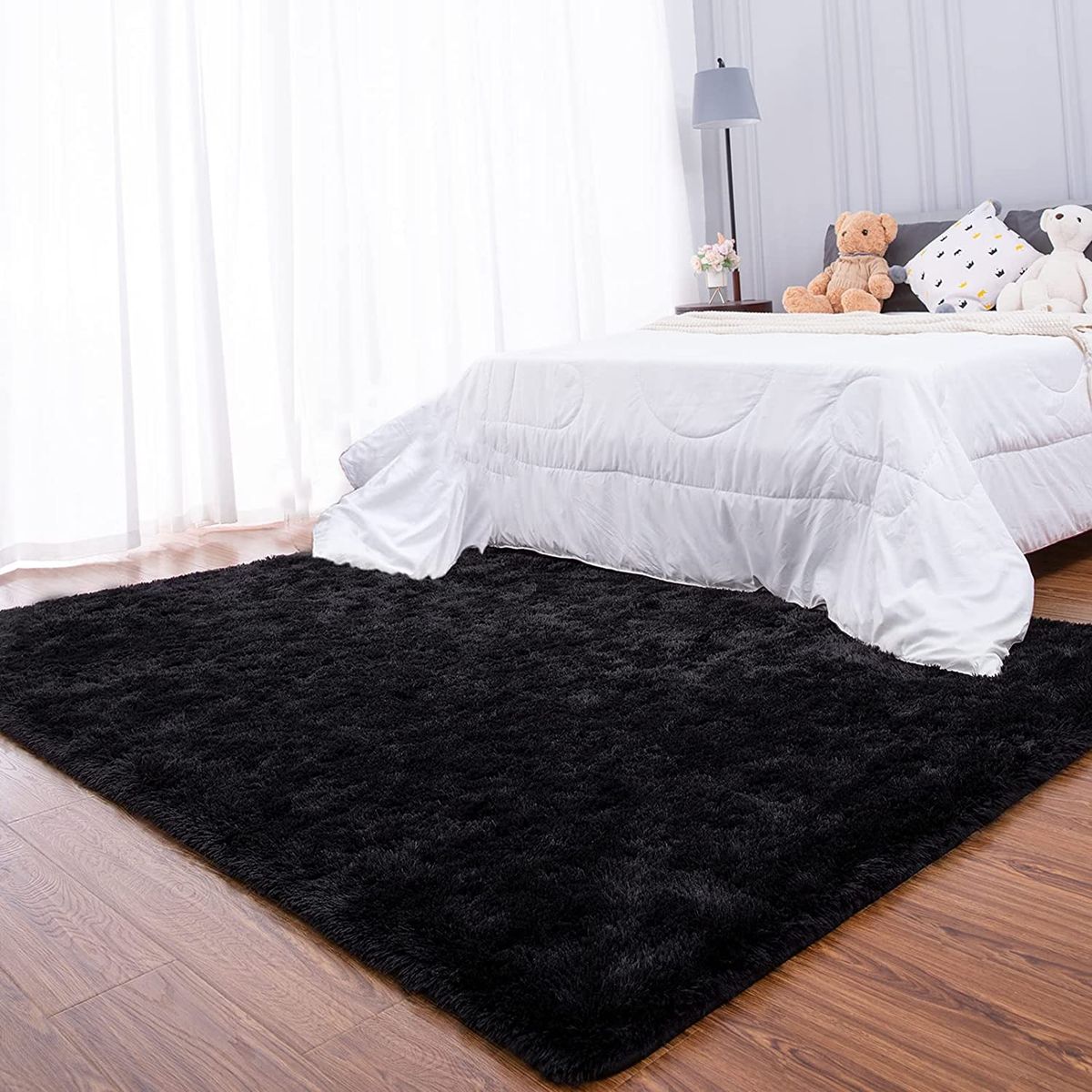 GENERICO - ALFOMBRA  PELUDA, ANTIDESLIZANTE, NEGRO LISO 180X200 CM