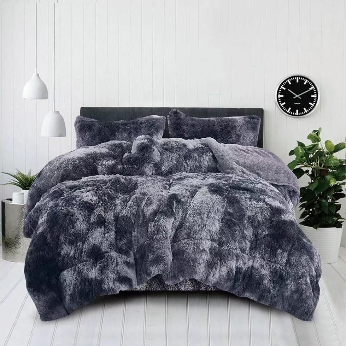 GENERICO - PLUMON PELUDITO CON CHIPORRO 2 PLAZA CUBRE FRIO, NEGRO JASPEADO