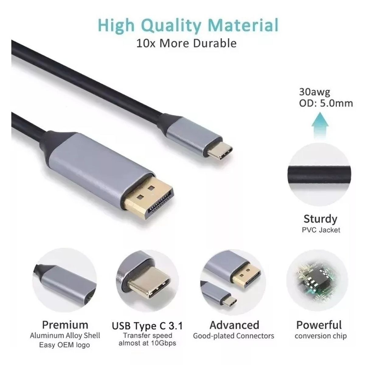KUANGYE - Cables Y Adaptadores Usb C 3.1 A Displayport 4k De 1.8 Mts