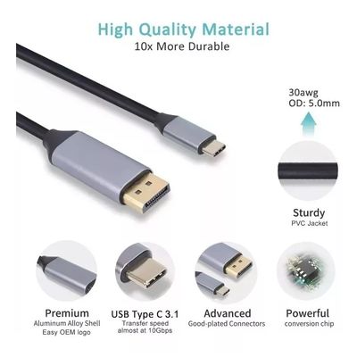 Imagen 2 del producto Cables Y Adaptadores Usb C 3.1 A Displayport 4k De 1.8 Mts